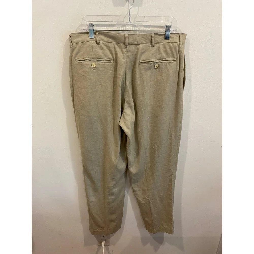 Mens Khaki Linen Blend Flat‎ Front Dress Pants Casual Trousers 36x30